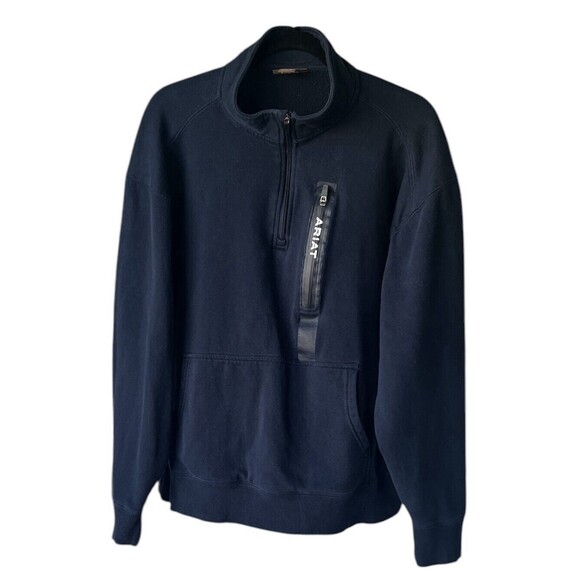 Ariat‎ 1/4 Zip Pullover Fleece Sweatshirt Mens Size XL Blue Workwear Front Pouch - Picture 1 of 9